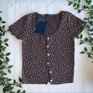 RARE BRANDY MELVILLE FLORAL BROWN ZELLY TOP